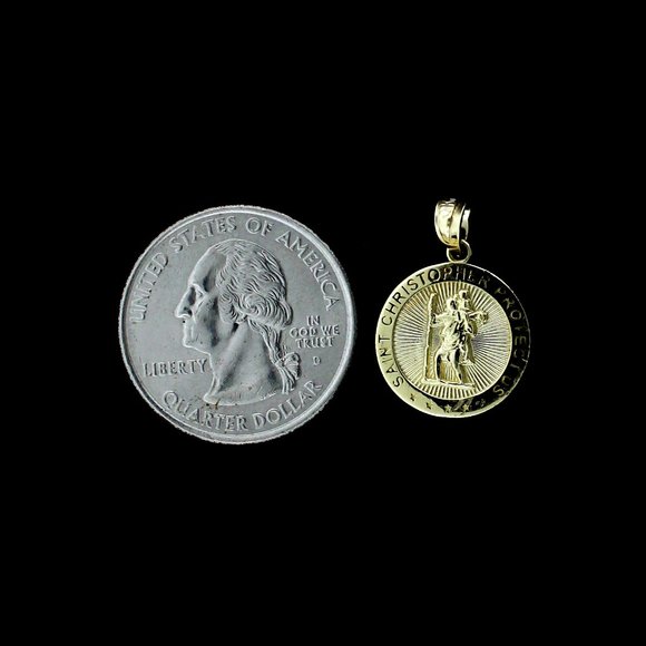 Real 10K Yellow Gold Diamond Cut Saint Christopher Pendant - Picture 3 of 8